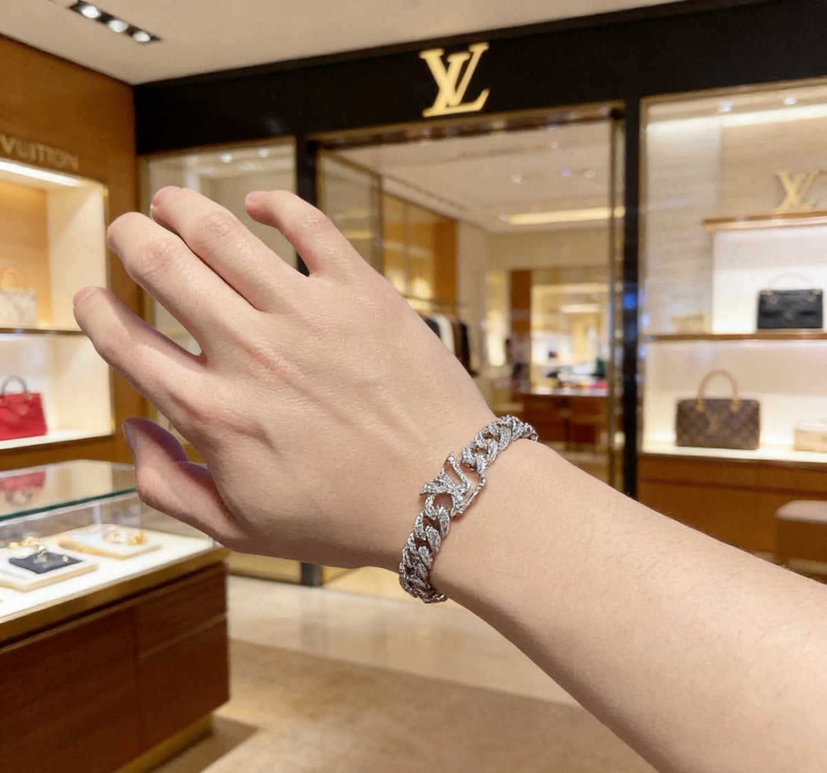 Louis Vuitton Silver-Tone Crystal Accent Antiqued Chain Bracelet - album image 8