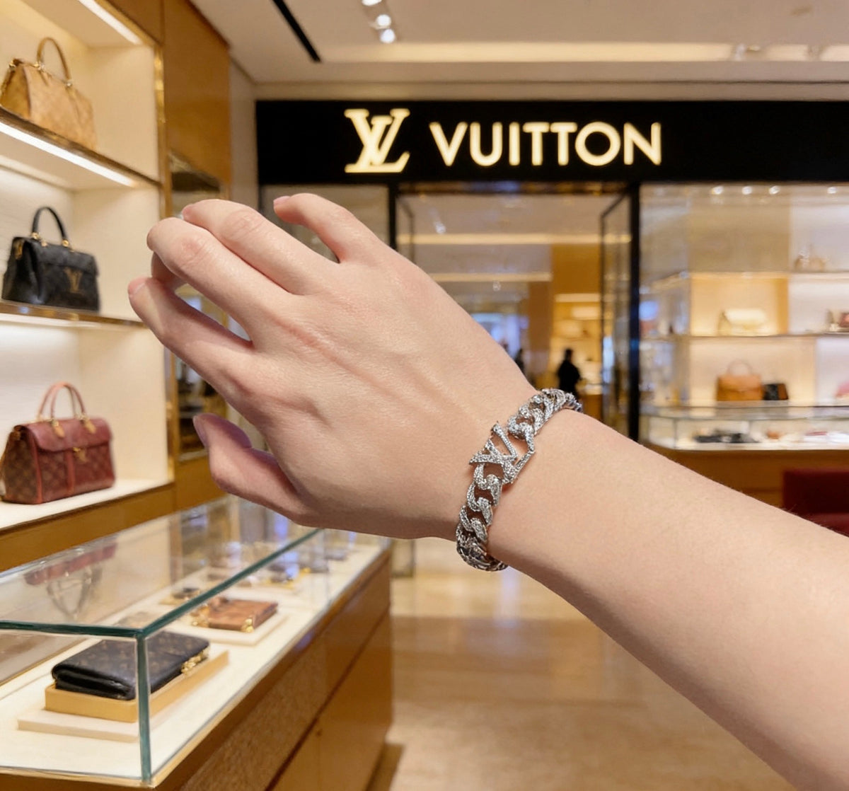 Louis Vuitton Silver-Tone Crystal Accent Antiqued Chain Bracelet - album image 7