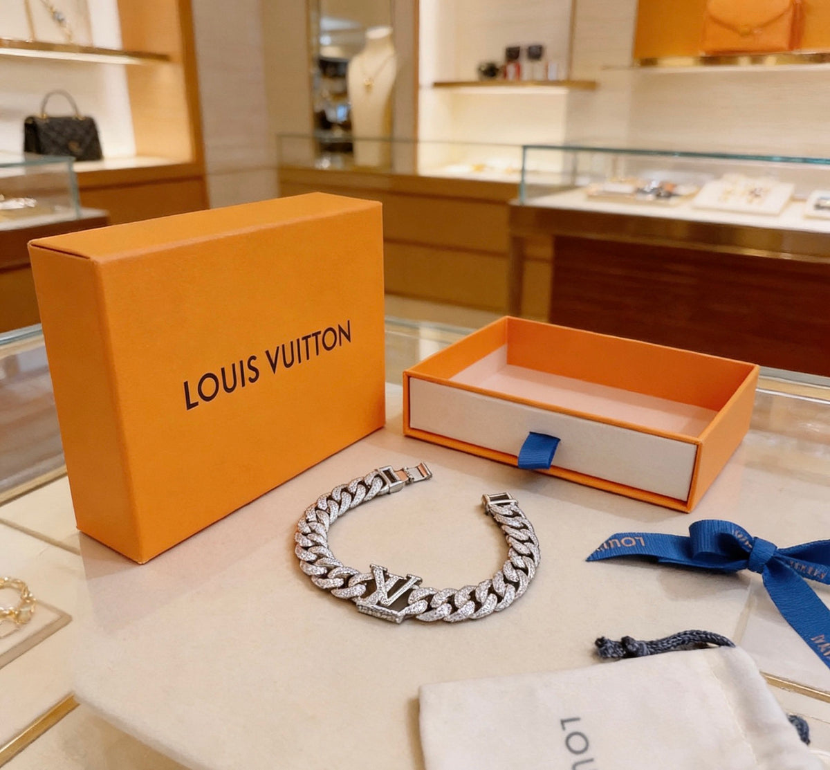 Louis Vuitton Silver-Tone Crystal Accent Antiqued Chain Bracelet - album image 1