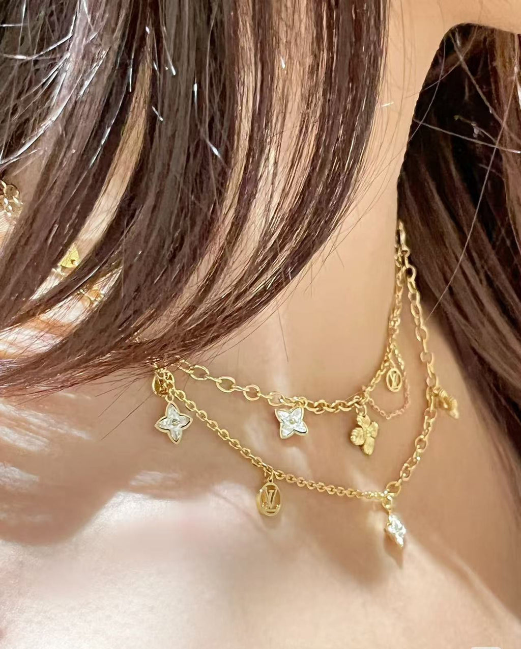 Louis Vuitton Circle Gold-Tone Flower Monogram Crystal Accent Chain Necklace - album image 3