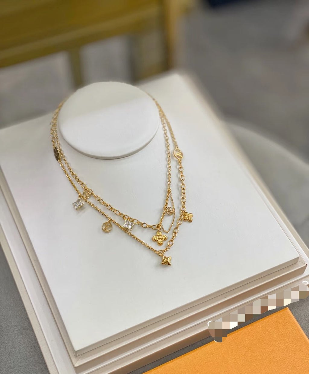 Louis Vuitton Circle Gold-Tone Flower Monogram Crystal Accent Chain Necklace - album image 5