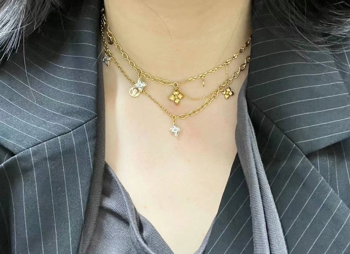 Louis Vuitton Circle Gold-Tone Flower Monogram Crystal Accent Chain Necklace - album image 6