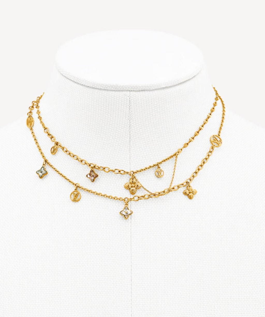 Louis Vuitton Circle Gold-Tone Flower Monogram Crystal Accent Chain Necklace - album image 2
