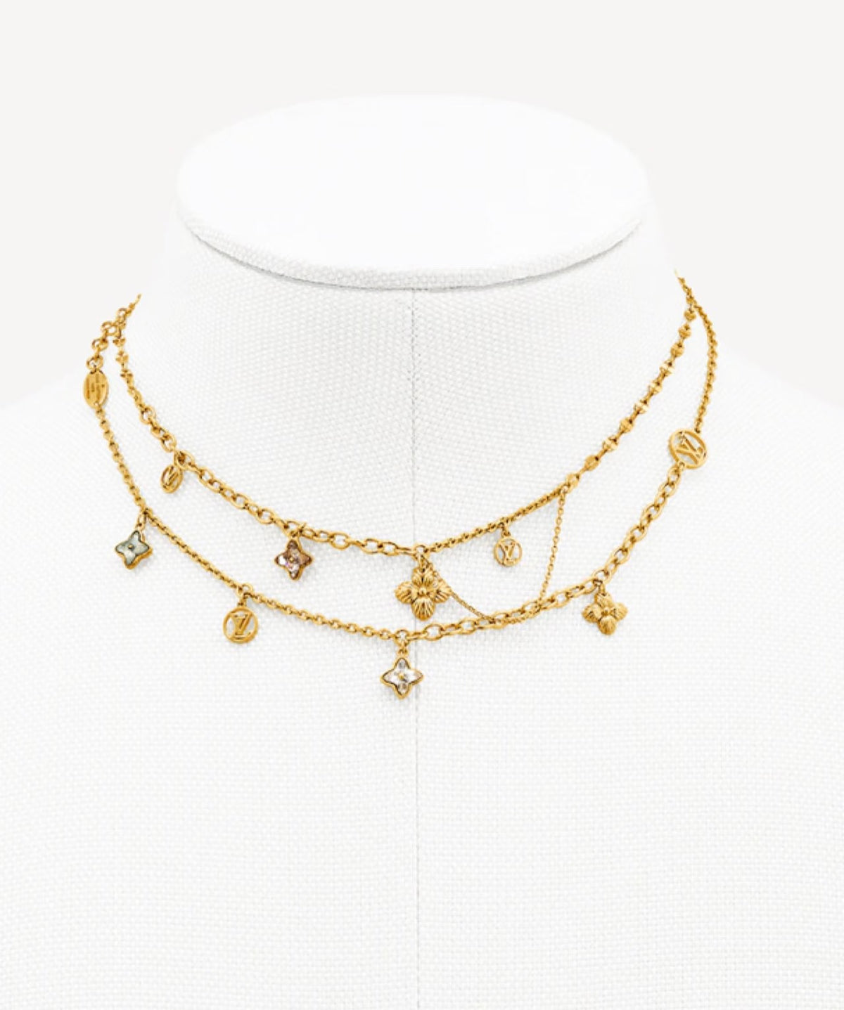 Louis Vuitton Circle Gold-Tone Flower Monogram Crystal Accent Chain Necklace - album image 2