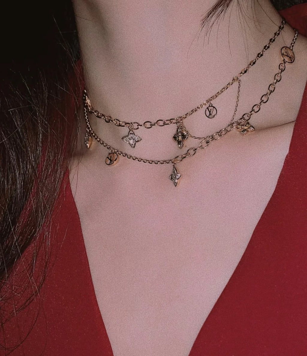 Louis Vuitton Circle Gold-Tone Flower Monogram Crystal Accent Chain Necklace - album image 4