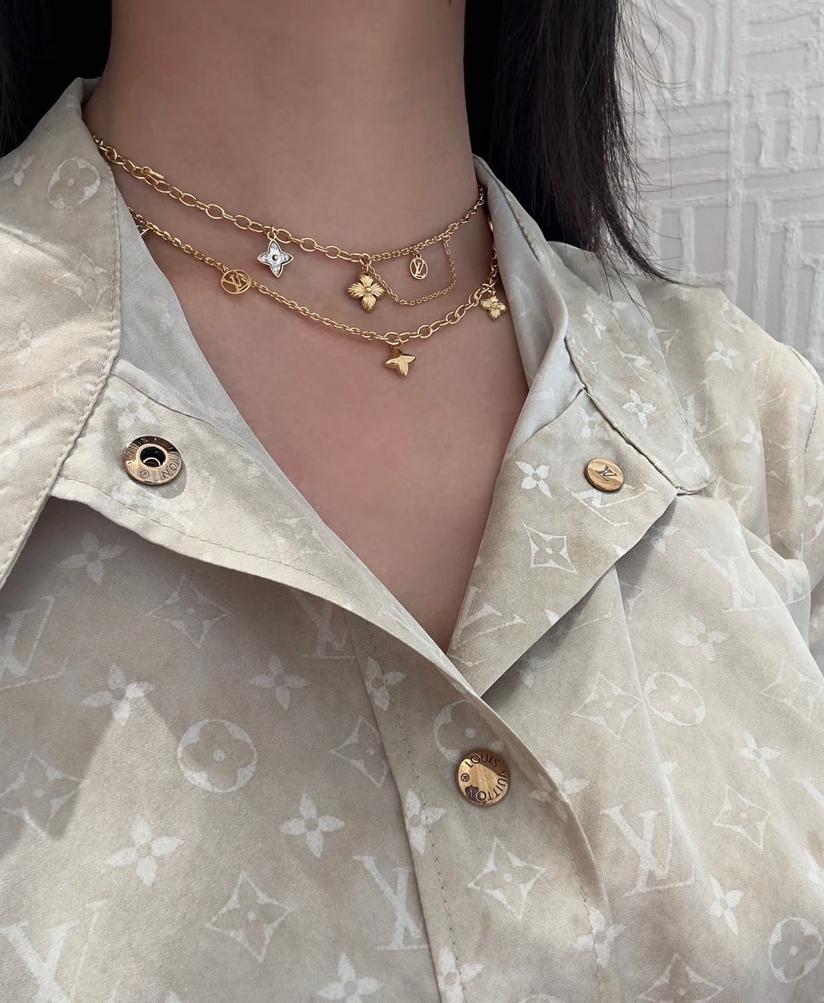 Louis Vuitton Circle Gold-Tone Flower Monogram Crystal Accent Chain Necklace - album image 8