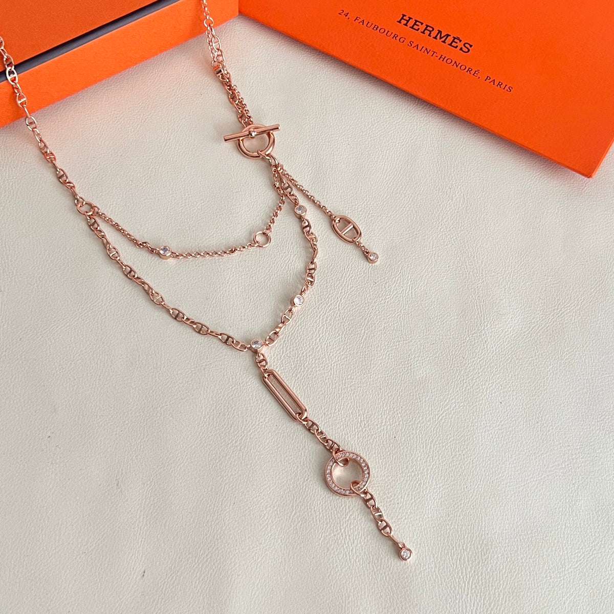 Hermès Rose Gold-Tone Layered Anchor Pendant Necklace - album image 4
