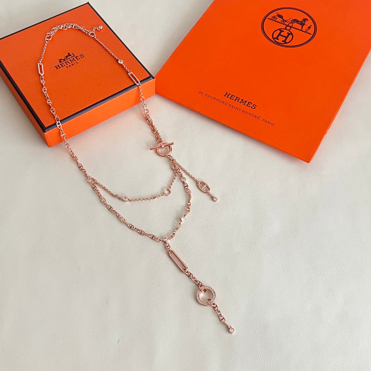 Hermès Rose Gold-Tone Layered Anchor Pendant Necklace - album image 1
