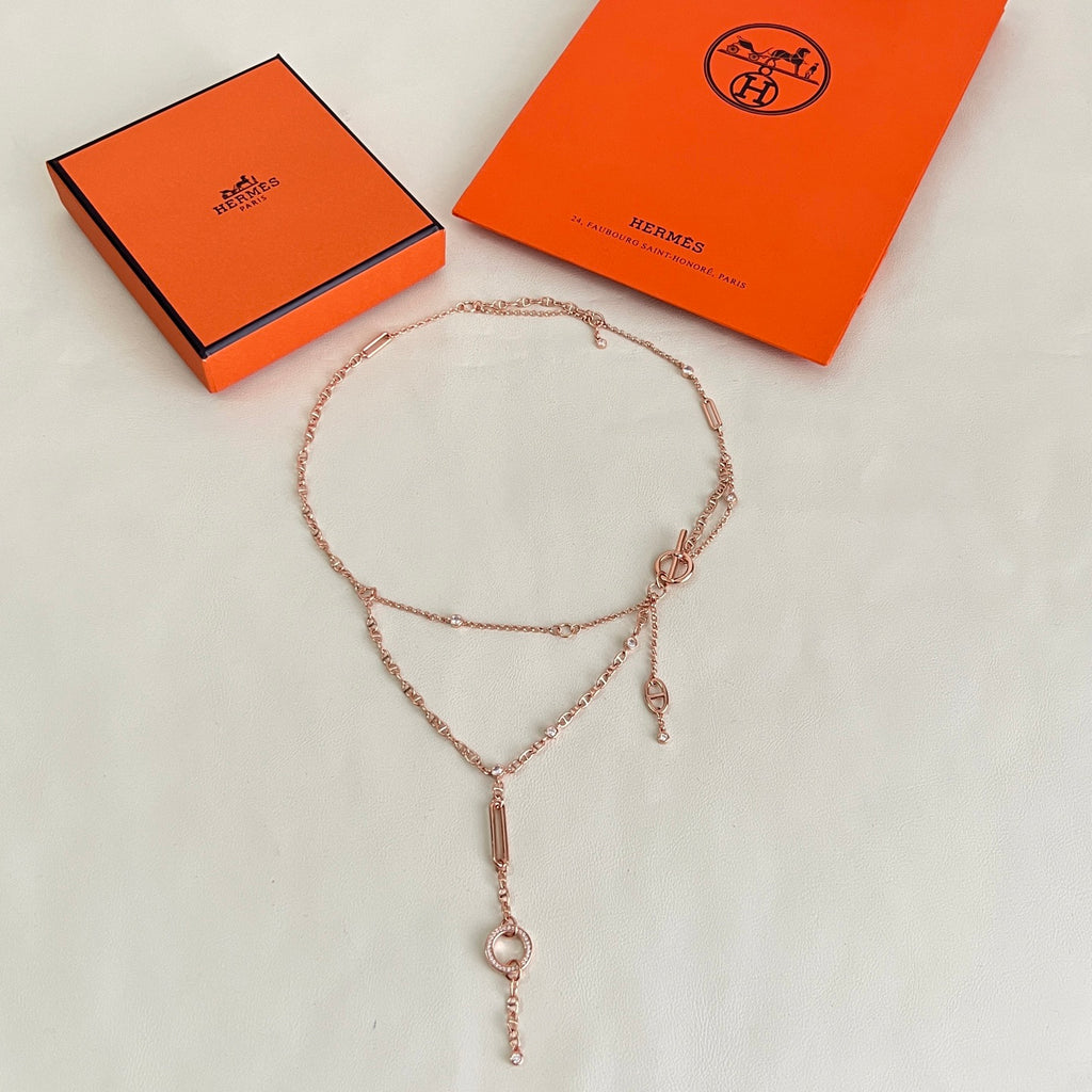 Hermès Rose Gold-Tone Layered Anchor Pendant Necklace - album image 2