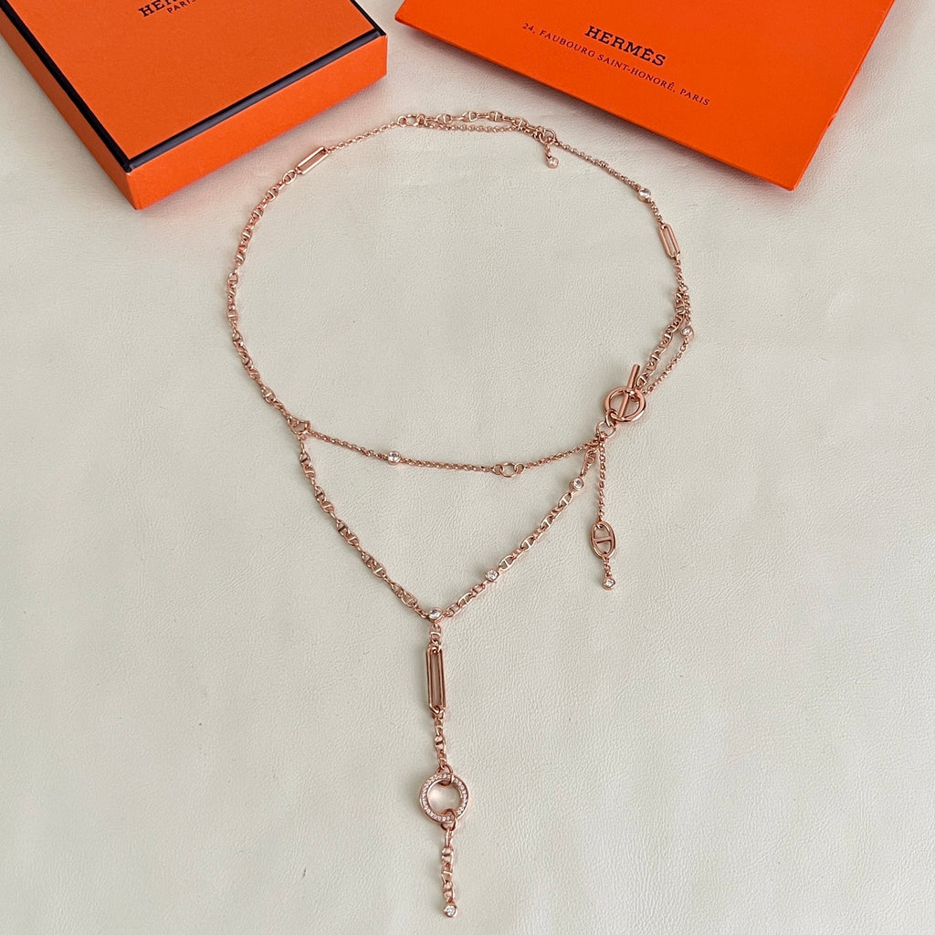 Hermès Rose Gold-Tone Layered Anchor Pendant Necklace - album image 5