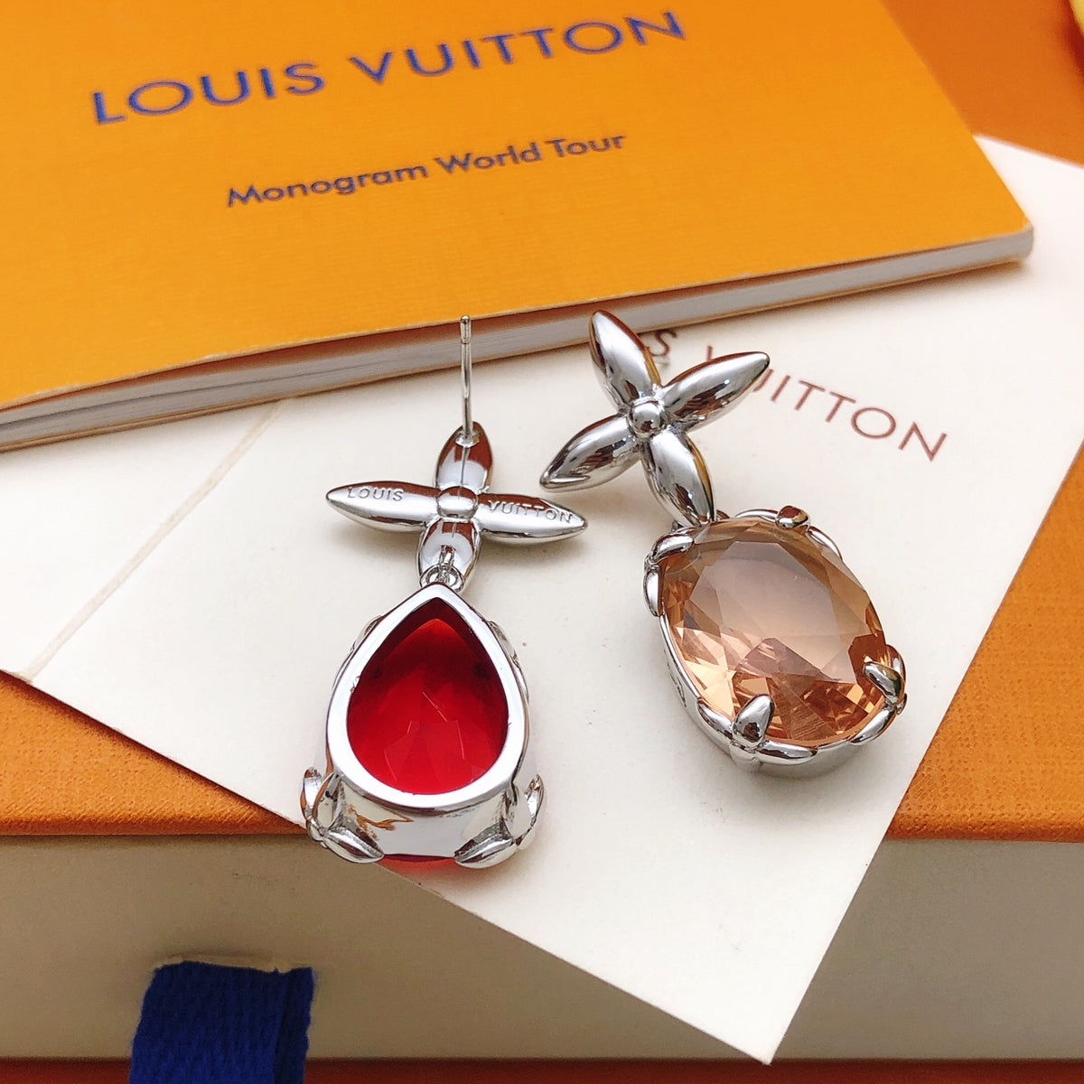Louis Vuitton Red Multicolor Crystal Accent Earrings - album image 3