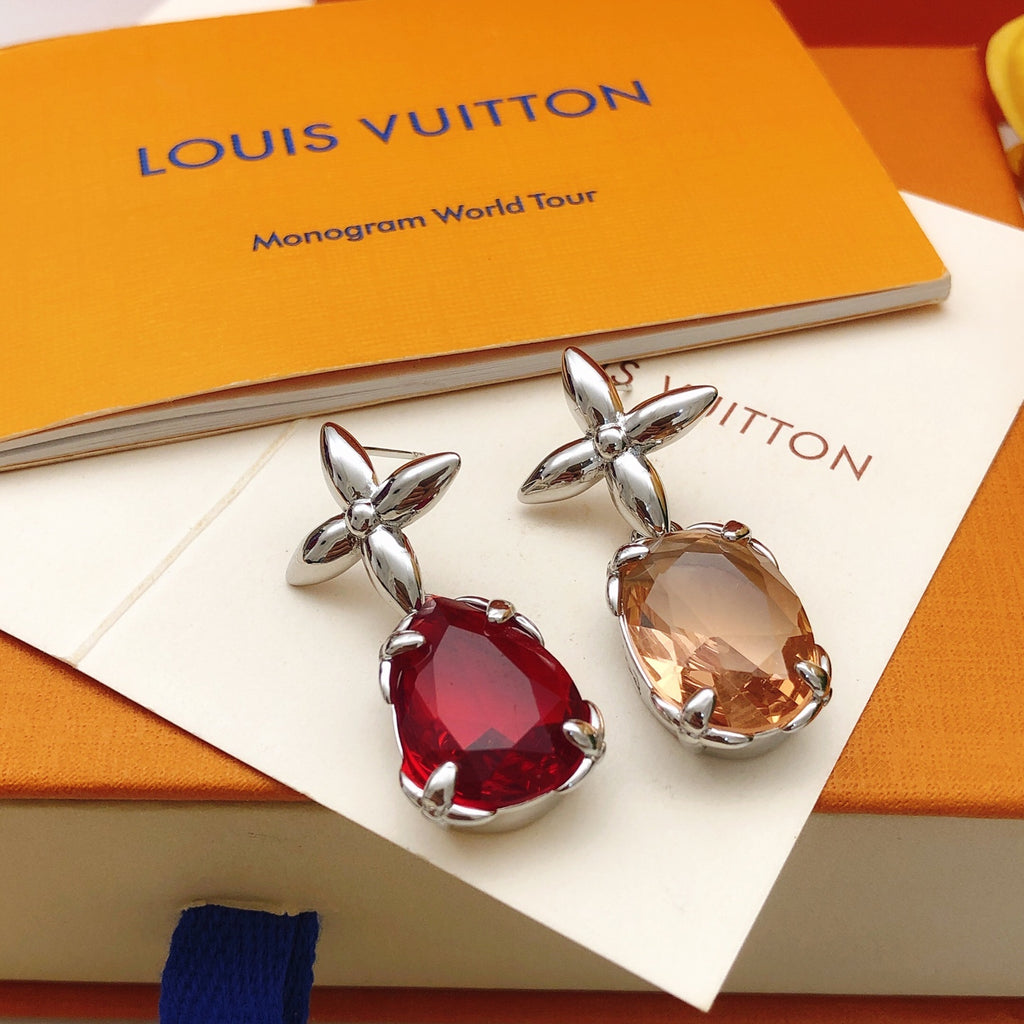 Louis Vuitton Red Multicolor Crystal Accent Earrings - album image 2