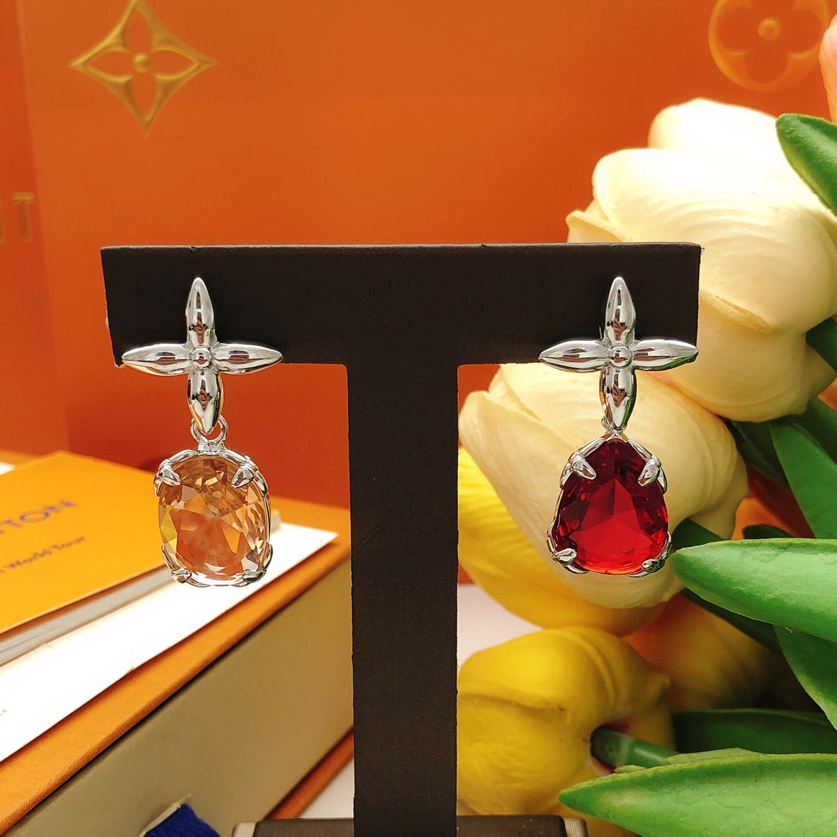 Louis Vuitton Red Multicolor Crystal Accent Earrings - album image 5