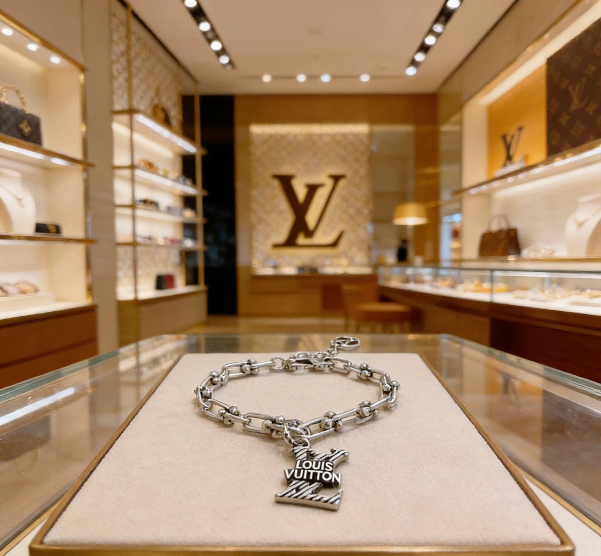 Louis Vuitton Silver-Tone Antiqued Cuban Link Chain Bracelet - album image 1