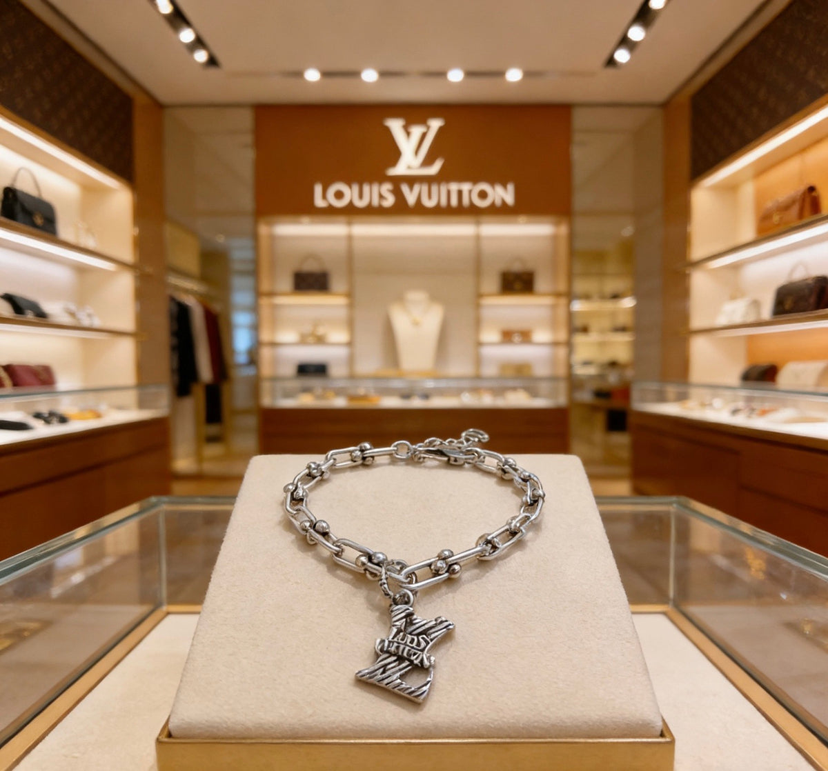 Louis Vuitton Silver-Tone Antiqued Cuban Link Chain Bracelet - album image 2