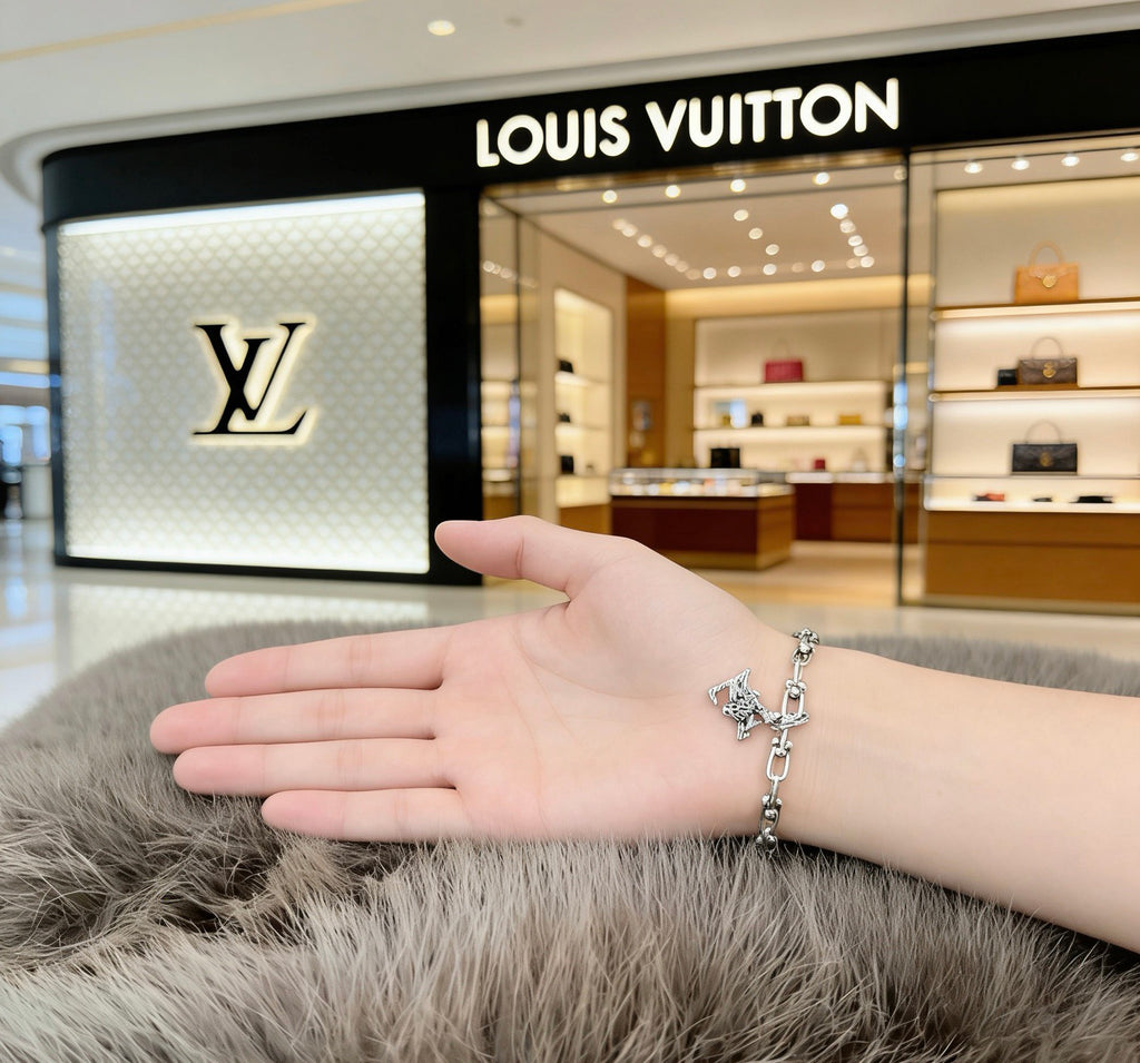 Louis Vuitton Silver-Tone Antiqued Cuban Link Chain Bracelet - album image 3