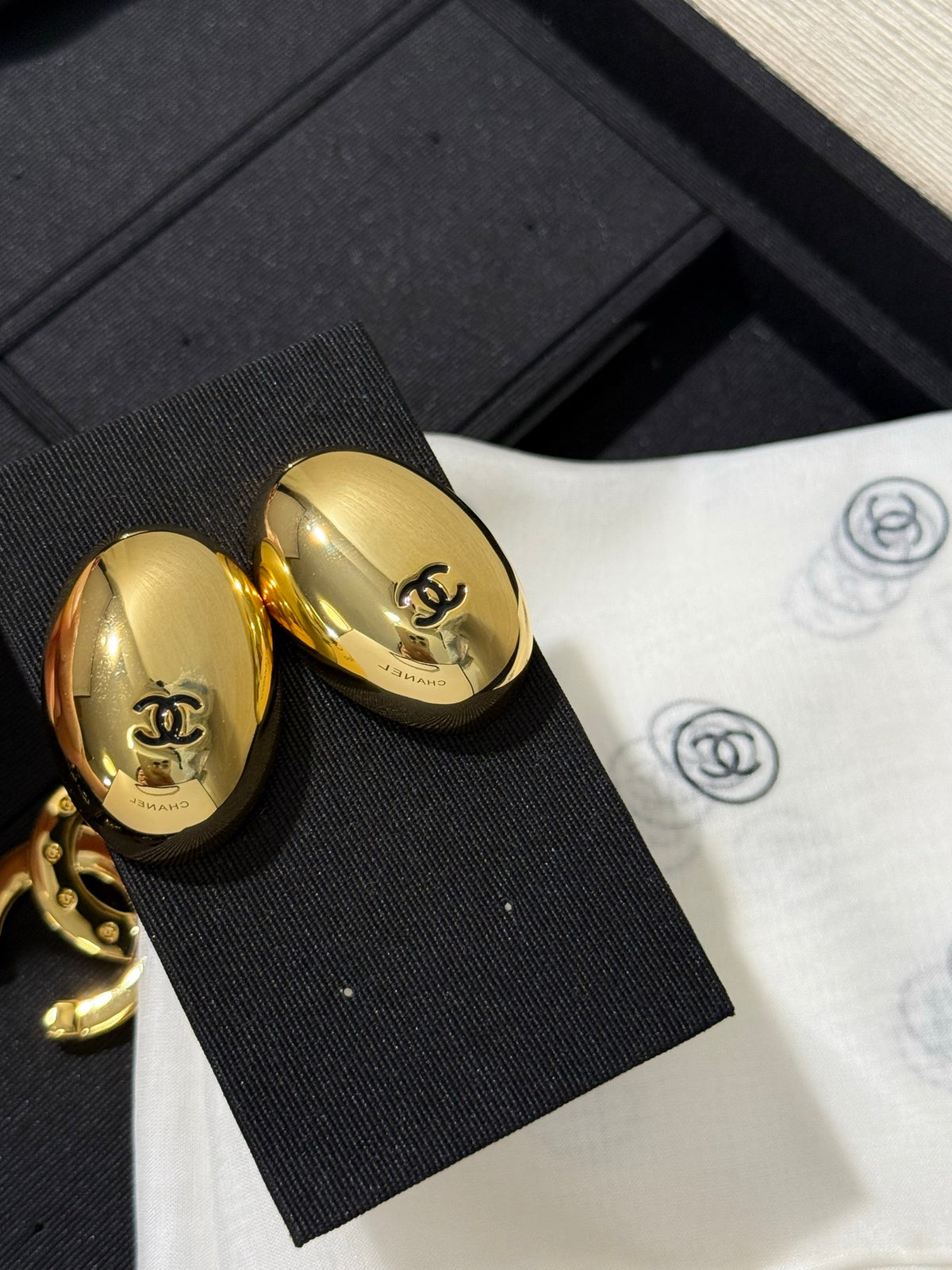 Chanel Interlocking C Enamel Gold-Tone Black Earrings - album image 2