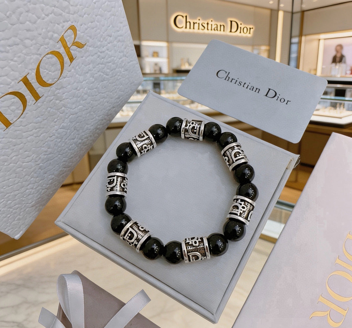 Dior Black Bead Engraved Spacer Bracelet - product image 7