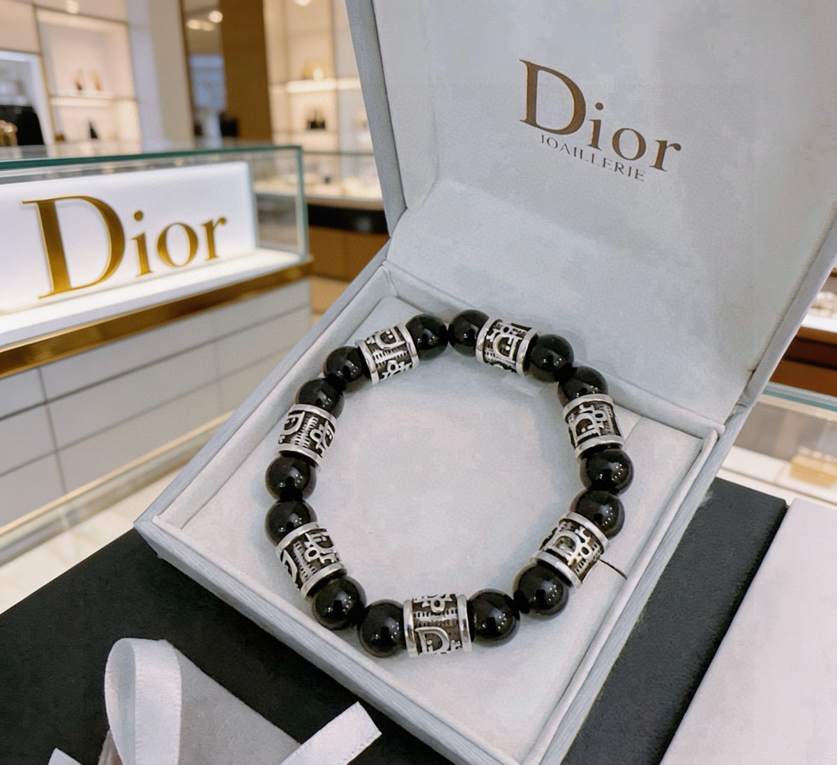Dior Black Bead Engraved Spacer Bracelet - product image 1