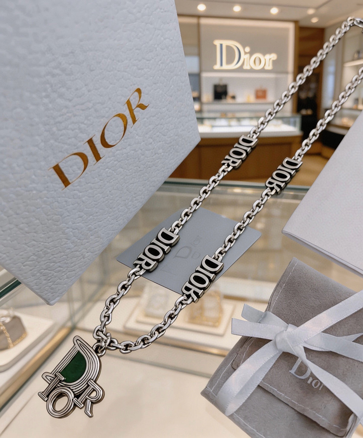 Dior Green Medallion Double-Chain Necklace - product image 3