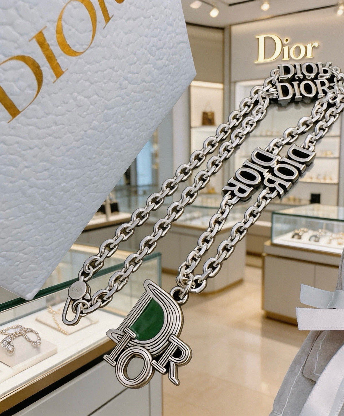 Dior Green Medallion Double-Chain Necklace - product image 2