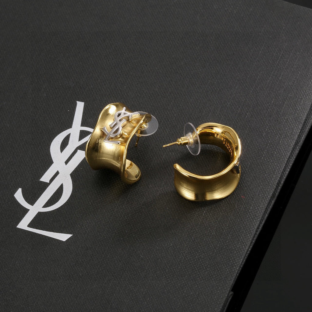Saint Laurent Gold-Tone Monogram Huggie Hoop Earrings - album image 5