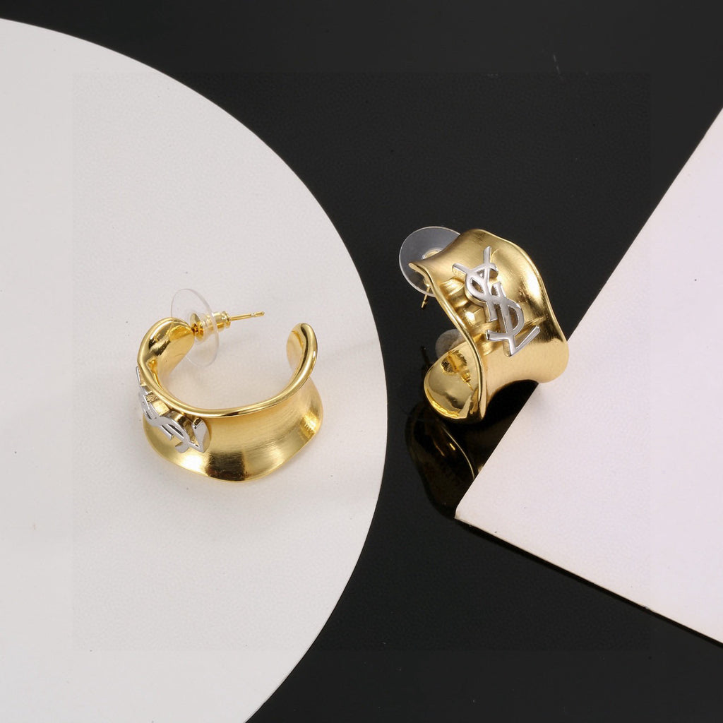 Saint Laurent Gold-Tone Monogram Huggie Hoop Earrings - album image 4