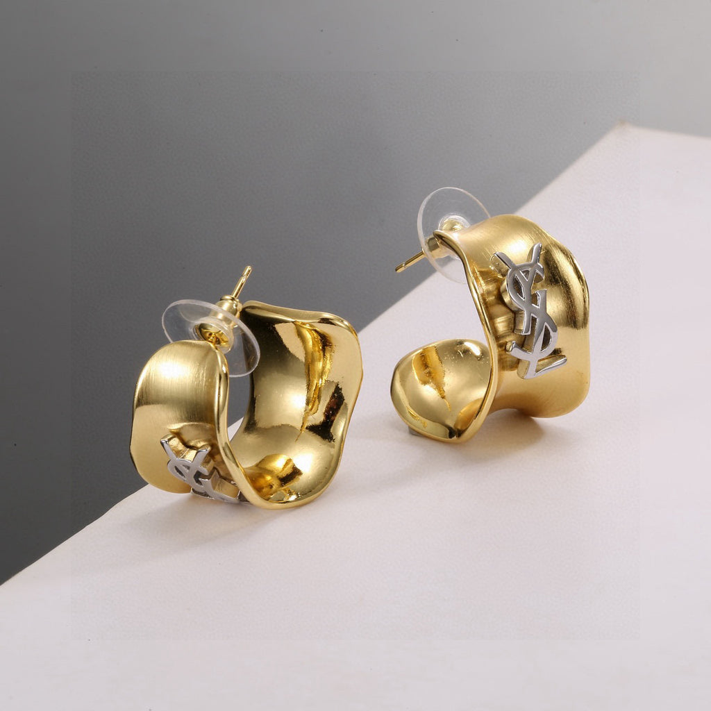 Saint Laurent Gold-Tone Monogram Huggie Hoop Earrings - album image 2