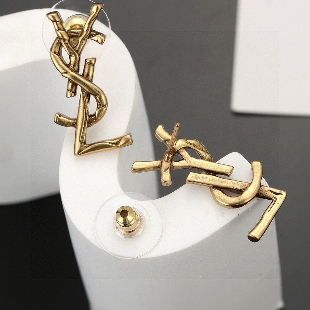 Saint Laurent Gold-Tone Petite Monogram Stud Earrings - album image 5