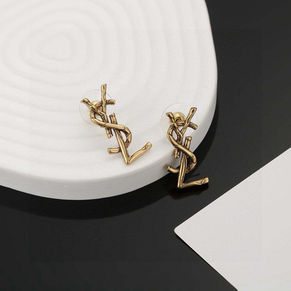 Saint Laurent Gold-Tone Petite Monogram Stud Earrings - album image 1