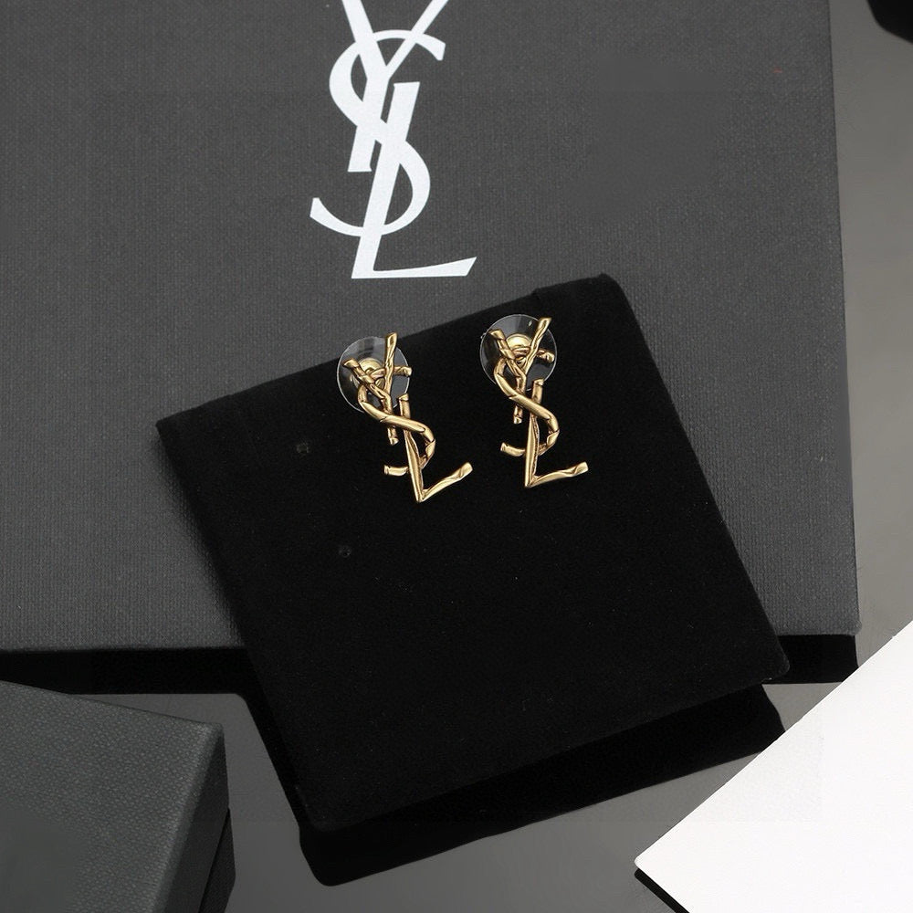 Saint Laurent Gold-Tone Petite Monogram Stud Earrings - album image 2