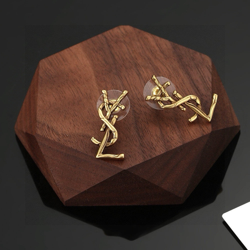 Saint Laurent Gold-Tone Petite Monogram Stud Earrings - album image 4