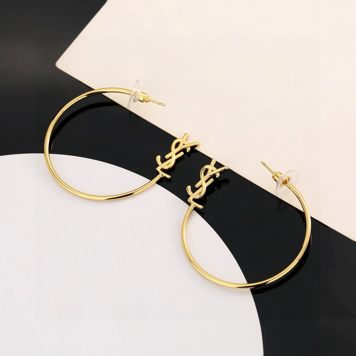 Saint Laurent Gold-Tone Monogram Thin Hoop Earrings - album image 2