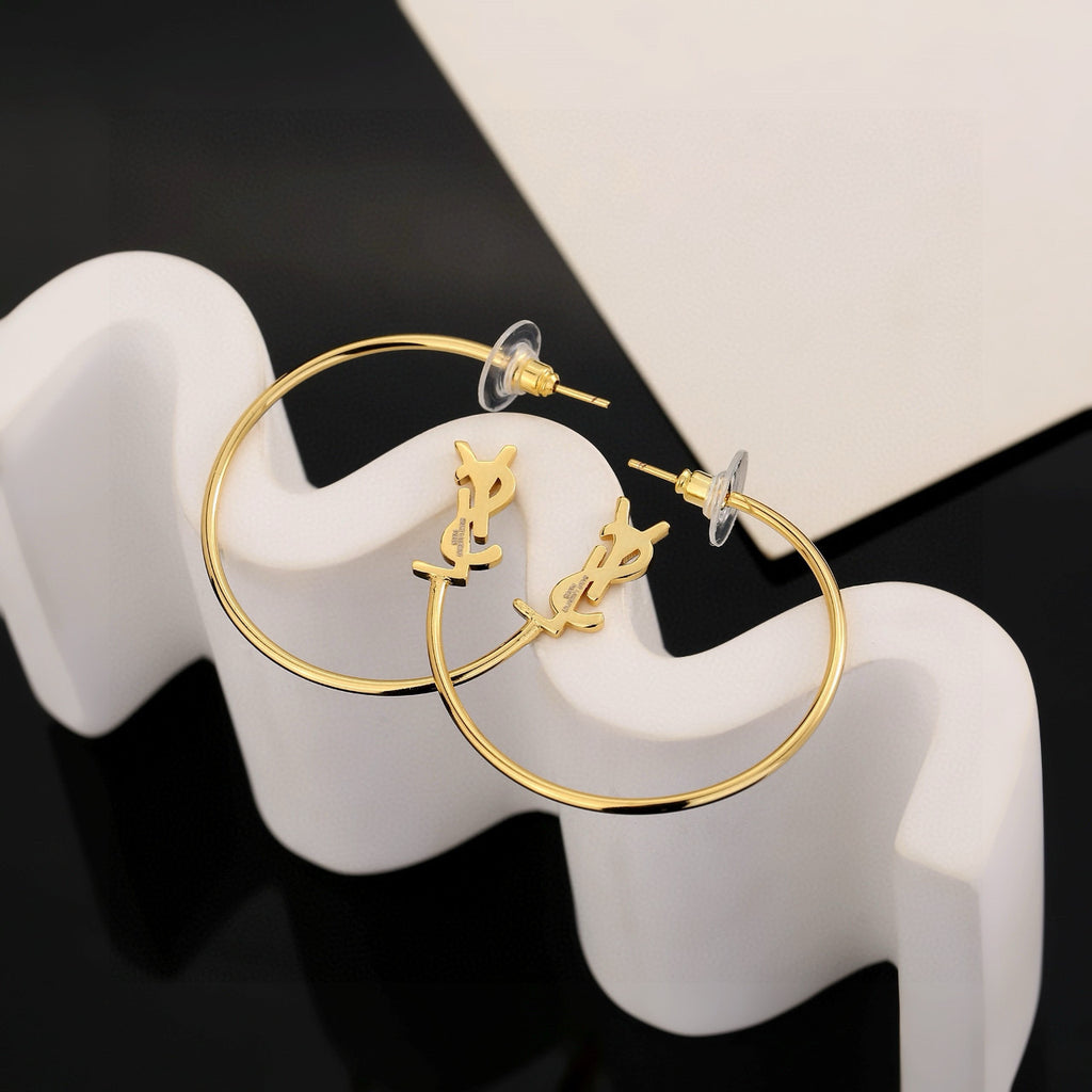 Saint Laurent Gold-Tone Monogram Thin Hoop Earrings - album image 3