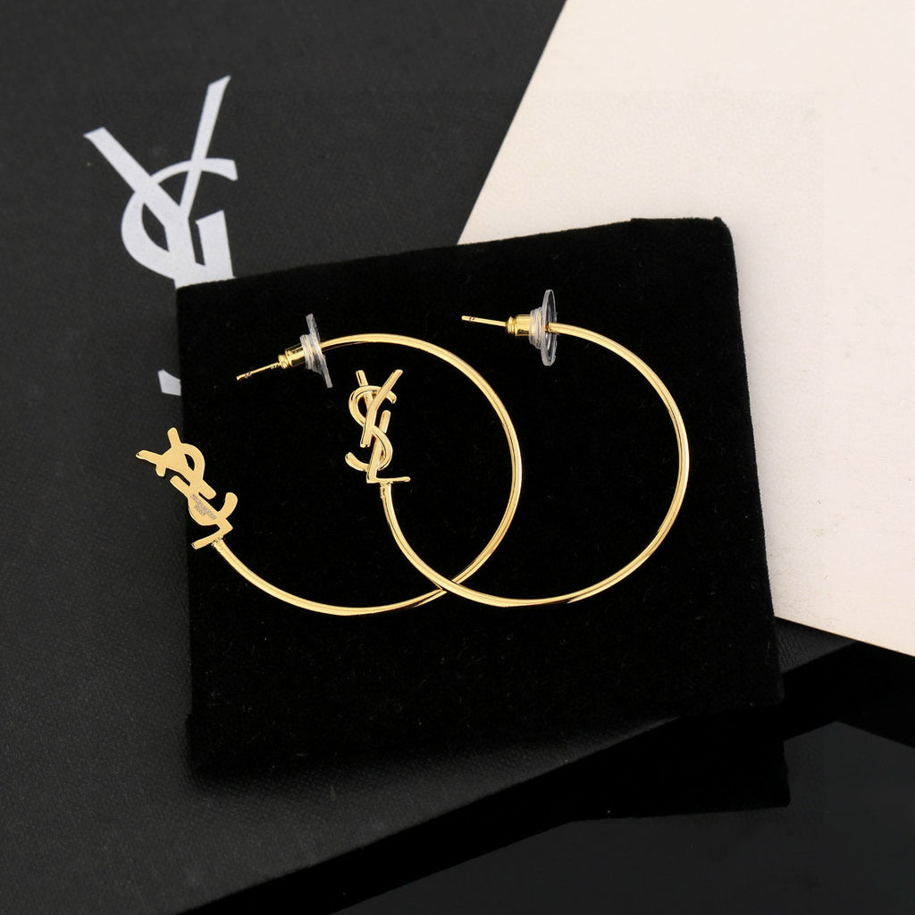 Saint Laurent Gold-Tone Monogram Thin Hoop Earrings - album image 1