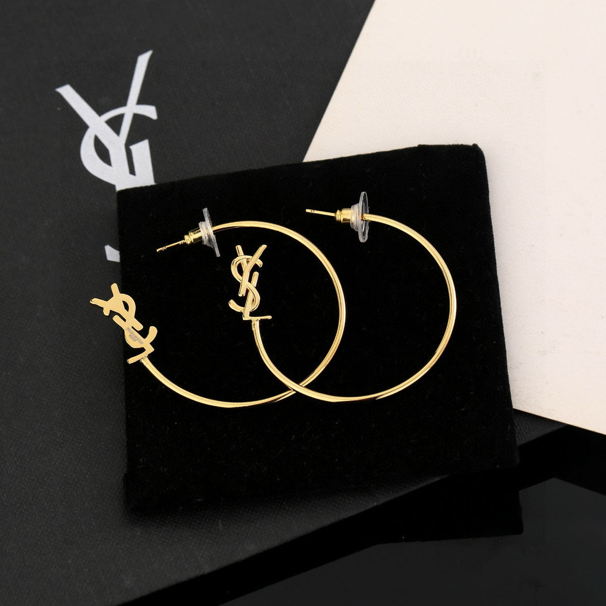 Saint Laurent Gold-Tone Monogram Thin Hoop Earrings - album image 1