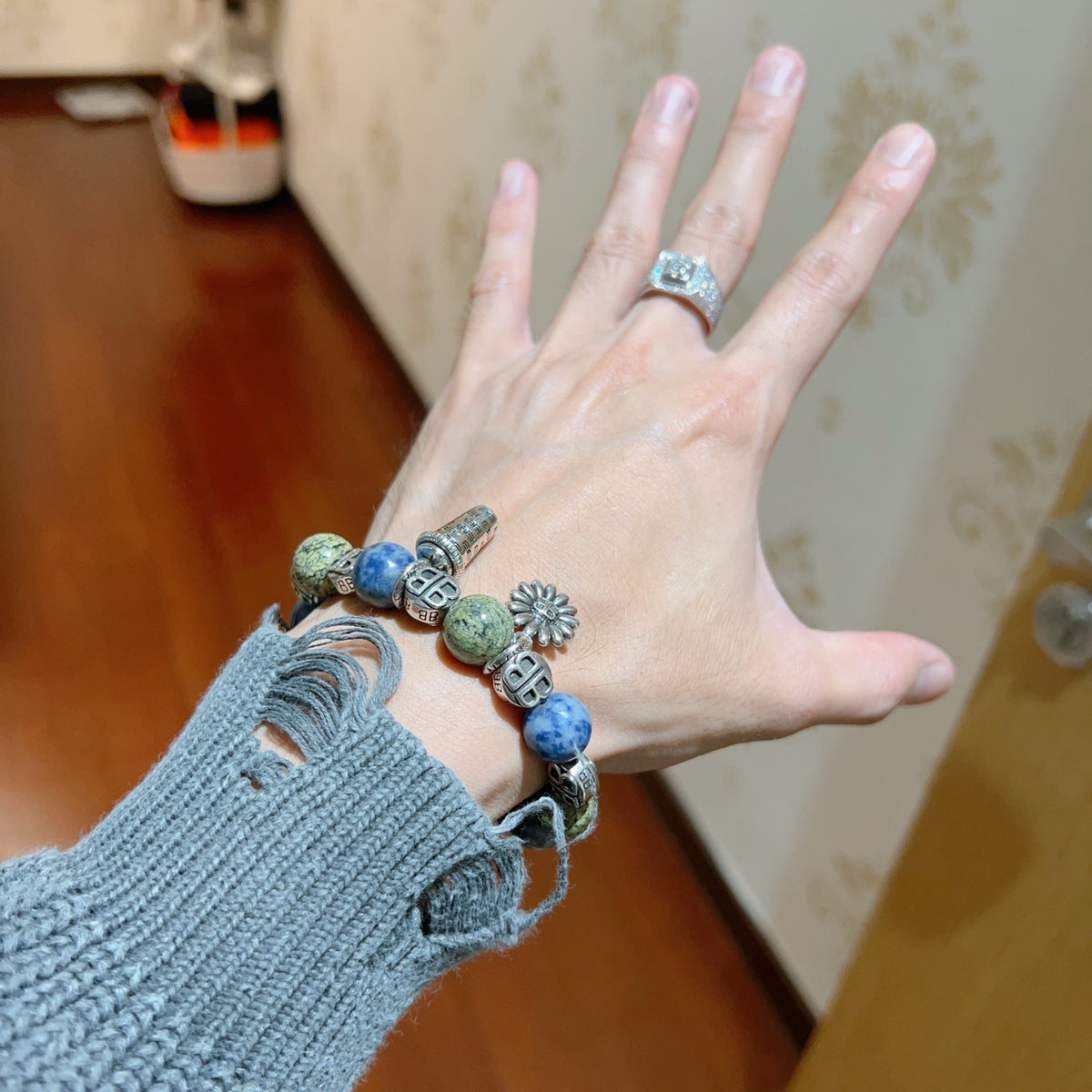 Balenciaga Green and Blue Bead Charm Bracelet - album image 3