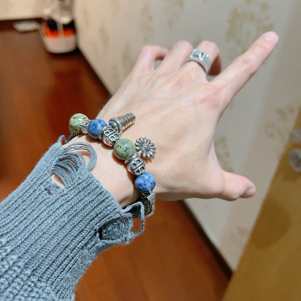 Balenciaga Green and Blue Bead Charm Bracelet - album image 7