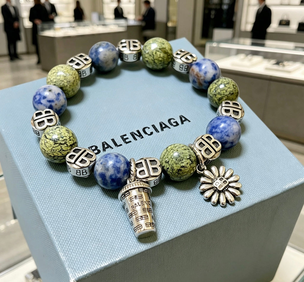 Balenciaga Green and Blue Bead Charm Bracelet - album image 1