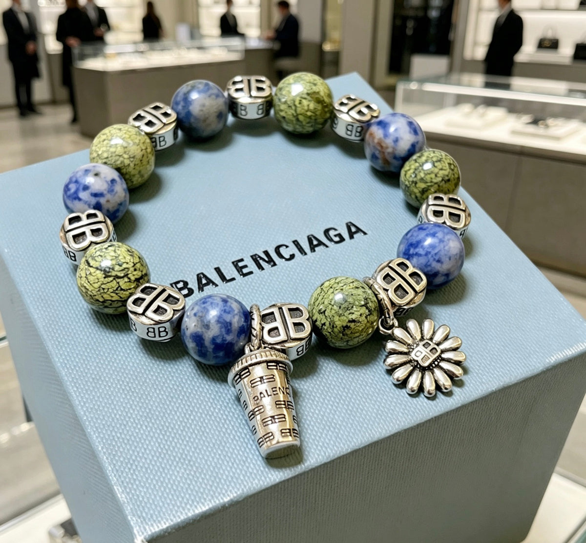 Balenciaga Green and Blue Bead Charm Bracelet - album image 1