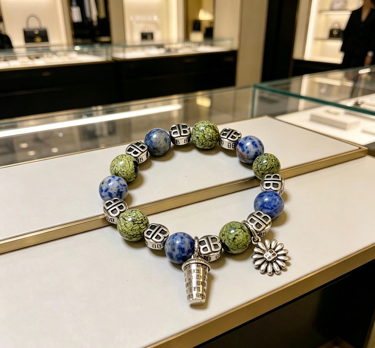 Balenciaga Green and Blue Bead Charm Bracelet - album image 5