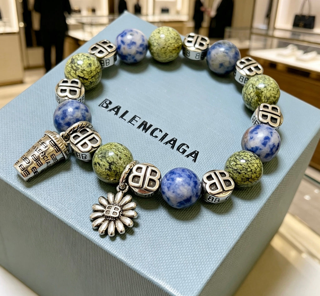 Balenciaga Green and Blue Bead Charm Bracelet - album image 9