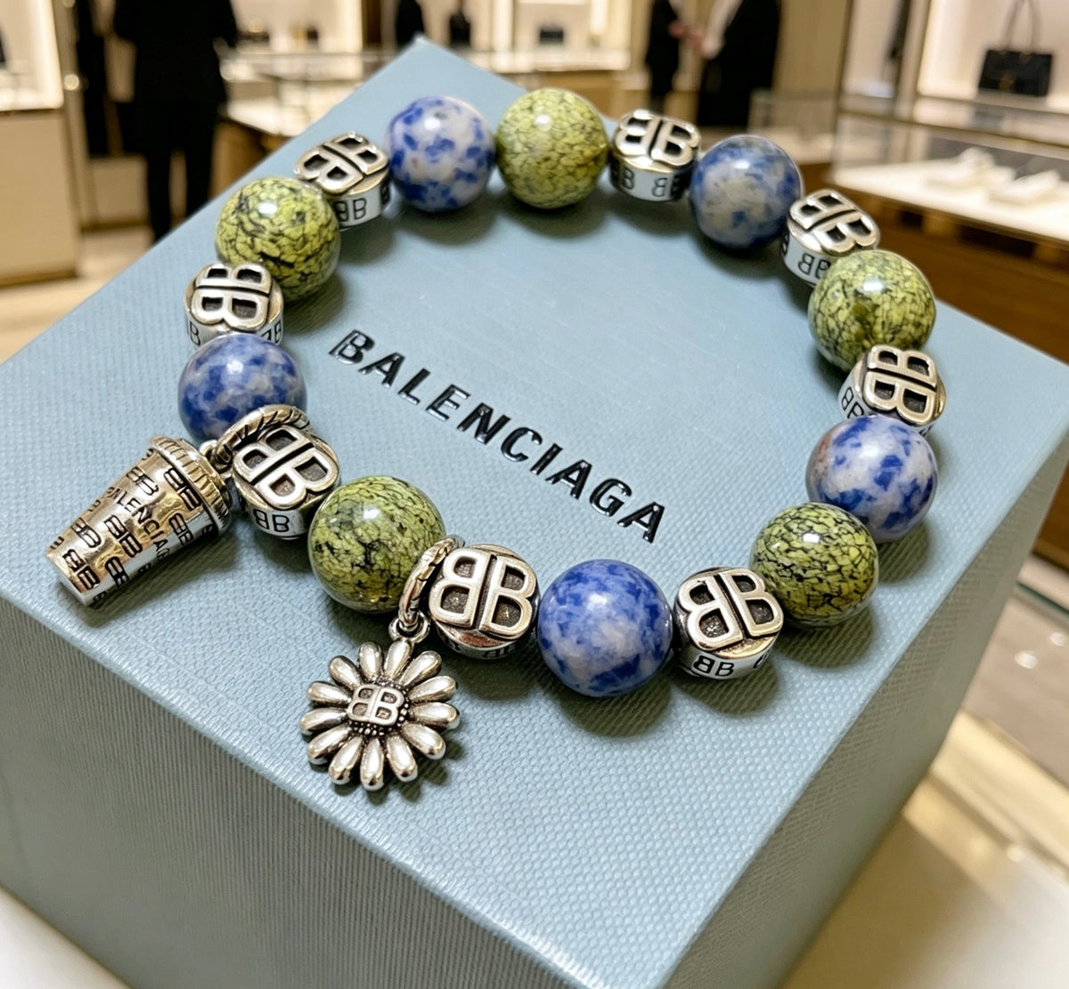 Balenciaga Green and Blue Bead Charm Bracelet - album image 9
