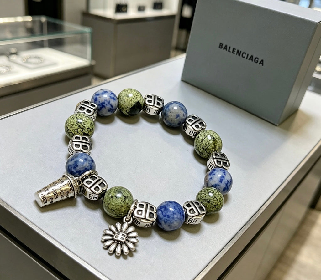 Balenciaga Green and Blue Bead Charm Bracelet - album image 2