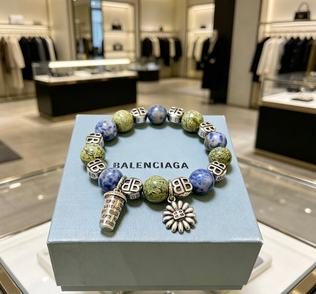 Balenciaga Green and Blue Bead Charm Bracelet - album image 8