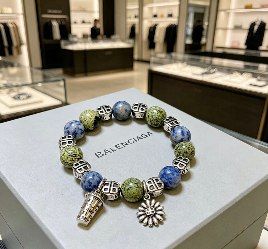 Balenciaga Green and Blue Bead Charm Bracelet - album image 6