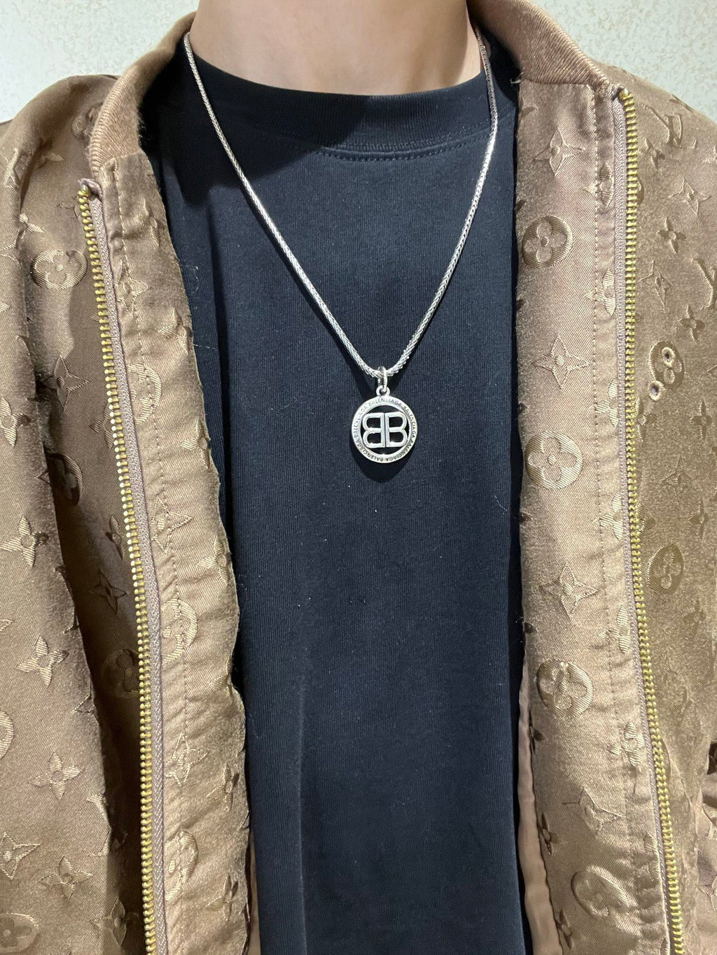 Balenciaga Silver-Tone Circular BB Pendant Necklace - album image 3