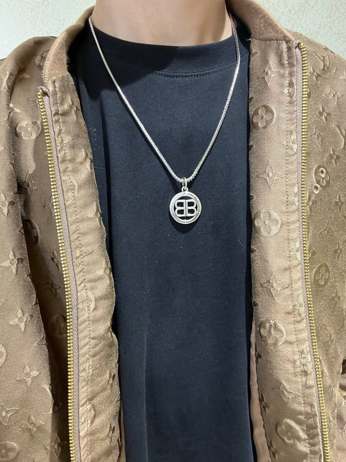 Balenciaga Silver-Tone Circular BB Pendant Necklace - album image 3