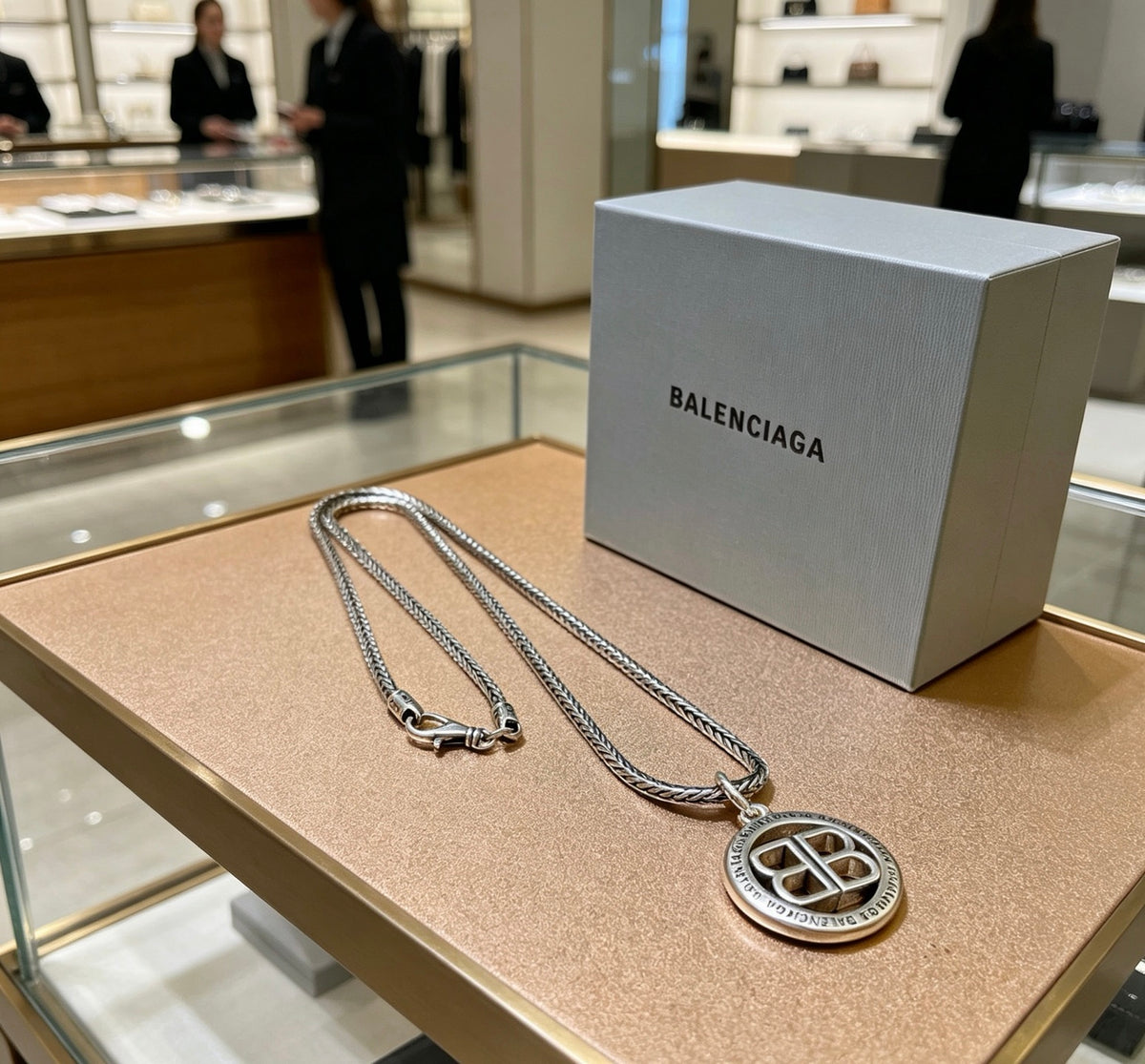 Balenciaga Silver-Tone Circular BB Pendant Necklace - album image 8