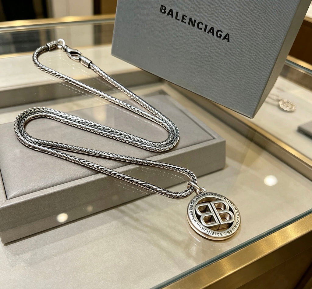 Balenciaga Silver-Tone Circular BB Pendant Necklace - album image 9